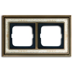 Рамка 2-постовая АВВ Династия, Латунь античная/белая роспись (1722-846-500)