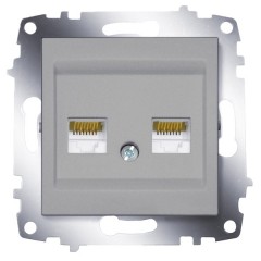 Розетка телефон + компьютер RJ11 + RJ45 кат. 6 ABB Cosmo алюминий Розетка телефон + компьютер RJ11 + RJ45 кат. 6 ABB Cosmo алюминий
