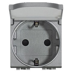 Розетка 2К+З с крышкой 2 модуля LivingLight Алюминий