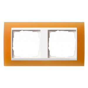 Обзор Рамка 2-ая Gira Event Матово-Оранжевый цвет вставки Белый глянцевый