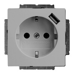 Розетка Schuko с устройством зарядным USB  16А 700 мА ABB Pure Сталь (20 EUCBUSB-866-500)