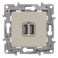 Зарядное устройство с двумя USB-разьемами тип A-С 240В/5В 3000мА Legrand Etika слоновая кость
