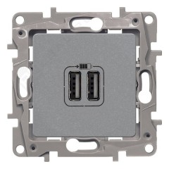 Зарядное устройство с двумя USB-разьемами тип A-С 240В/5В 3000мА Legrand Etika алюминий