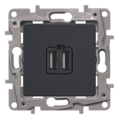 Зарядное устройство с двумя USB-разьемами тип A-С 240В/5В 3000мА Legrand Etika антрацит