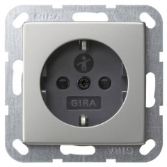 Розетка с/з с защитными шторками Gira System 55 Нержавеющая сталь