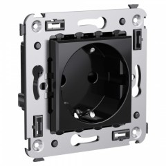 Розетка в стену 2P+E со шторками DKC Avanti, черный квадрат