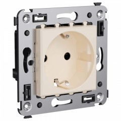 Розетка в стену 2P+E со шторками DKC Avanti, ванильная дымка