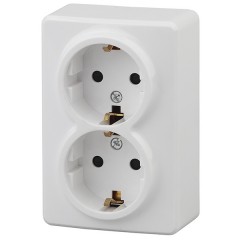 Розетка 2х2P+E Schuko 16A-250В IP20 открытой установки Эра Эксперт, белый 11-2205-01