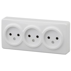 Розетка 3х2P 16A-250В IP20 открытой установки Эра Эксперт, белый 11-2207-01