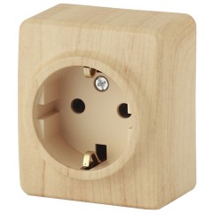 Розетка 2P+E Schuko со шторками 16A-250В IP20 открытой установки Эра Эксперт, сосна 11-2204-11