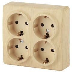 Розетка 4х2P+E Schuko со шторками 16A-250В IP20 открытой установки Эра Эксперт, сосна 11-2211-11