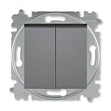 Обзор Выключатель кнопочный двухклавишный ABB Levit сталь / дымчатый чёрный (3559H-A87445 69W)