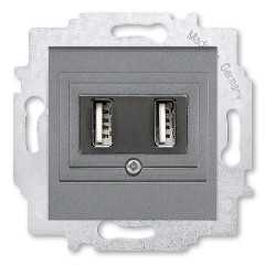 USB зарядка двойная ABB Levit USB тип А 1400мА сталь (5014H-A00040 69W)