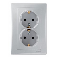 Розетка двойная 2П+Е Sedna алюминий