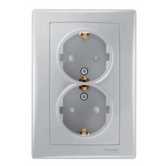 Розетка двойная 2Р+Е со шторками Sedna алюминий