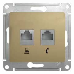 Розетка двойная RJ11+RJ45 кат.5E механизм SE Glossa, титан