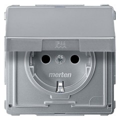 Розетка c/з с крышкой IP44 автозажим Merten Aquadesign Алюминий