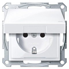 Розетка c/з с крышкой IP44 автозажим Merten System M Активный белый
