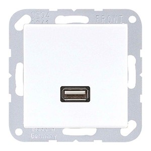 Обзор Розетка USB-удлинитель 1 местная Jung A+AS Белый механизм+накладка