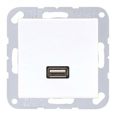 Обзор Розетка USB-удлинитель 1 местная Jung A+AS Белый механизм+накладка