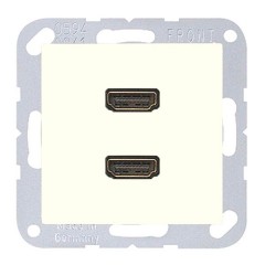 Розетка HDMI 2 местная Jung A+AS Слоновая кость механихм+накладка (бежевый)