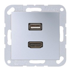 Розетка HDMI+USB Jung A Алюминий механизм+накладка