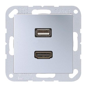 Обзор Розетка HDMI+USB Jung A Алюминий механизм+накладка