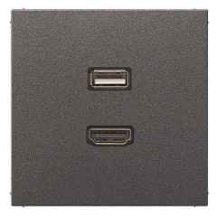 Розетка HDMI+USB Jung LS Антрацит механизм+накладка