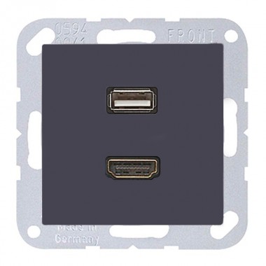 Обзор Розетка HDMI+USB Jung A Антрацит механизм+накладка
