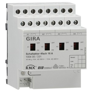 Обзор Реле, 4-канальное, 16 A с ручным управлением Gira KNX/EIB REG plus-типа