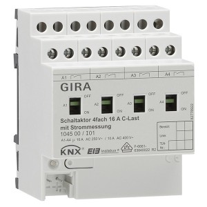 Обзор Реле, 4-канальное, 16 A с ручным управлением и функцией контроля тока для емкостной нагрузки Gira KN
