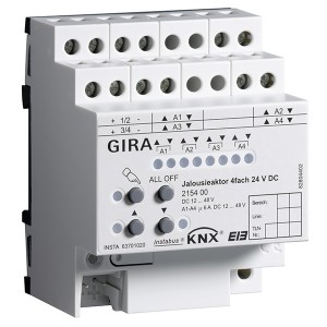 Обзор Устройство управления жалюзи, 4-канальное, 24 В с ручным управлением Gira KNX/EIB REG plus-типа