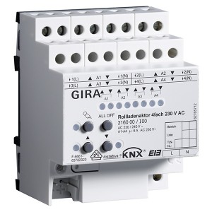 4-местное исполнительное устройство рольставней 230 В АС с ручным управление Gira KNX/EIB REG plus-т