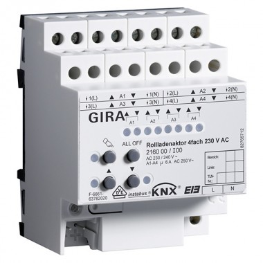 Отзывы 4-местное исполнительное устройство рольставней 230 В АС с ручным управление Gira KNX/EIB REG plus-т