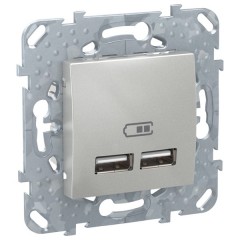 Зарядное устройство 2 USB 2.0 5V 2.1А Unica SE Unica Top, алюминий