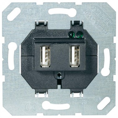 Купить Зарядное устройство для 2-х USB портов тип А макс.3000 мА Jung черный механизм