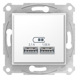 Механизм зарядного устройства тип А USB 2,1А (2x1,05А) Sedna, белый