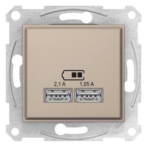 Купить Механизм зарядного устройства тип А USB 2,1А (2x1,05А) Sedna титан