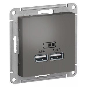 Купить Зарядка USB  5В, 1 порт x 2,1 А, 2 порта х 1,05 А SE AtlasDesign, сталь