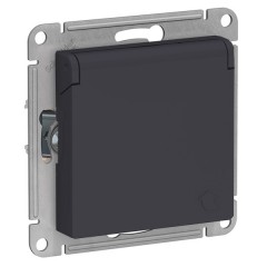 Розетка с заземл со шторк с крышкой 16А IP20 SE AtlasDesign, карбон