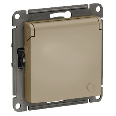 Розетка с заземл со шторк с крышкой 16А IP20 SE AtlasDesign, шампань