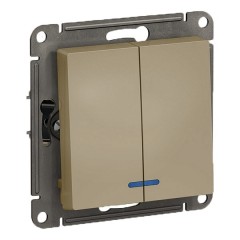 Двухклавишный выключатель с подсветкой 10А SE AtlasDesign, шампань
