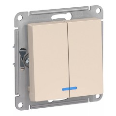 Двухклавишный выключатель с подсветкой 10А SE AtlasDesign, бежевый