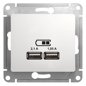 Обзор Зарядка USB розетка 5В/2100мА, 2х5В/1050мА механизм SE Glossa, белый
