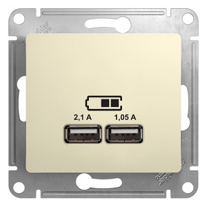 Купить Зарядка USB розетка 5В/2100мА, 2х5В/1050мА механизм SE Glossa, бежевый