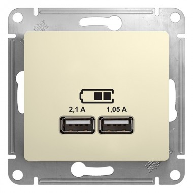Купить Зарядка USB розетка 5В/2100мА, 2х5В/1050мА механизм SE Glossa, бежевый