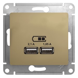 Зарядка USB  5В/2100мА, 2х5В/1050мА механизм SE Glossa, титан