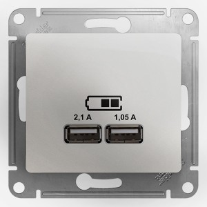 Зарядка USB розетка 5В/2100мА, 2х5В/1050мА механизм SE Glossa, перламутр