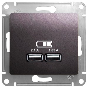 Отзывы Зарядка USB 5В/2100мА, 2х5В/1050мА механизм SE Glossa, шоколад