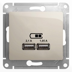 Зарядка USB 5В/2100мА, 2х5В/1050мА механизм SE Glossa, молочный